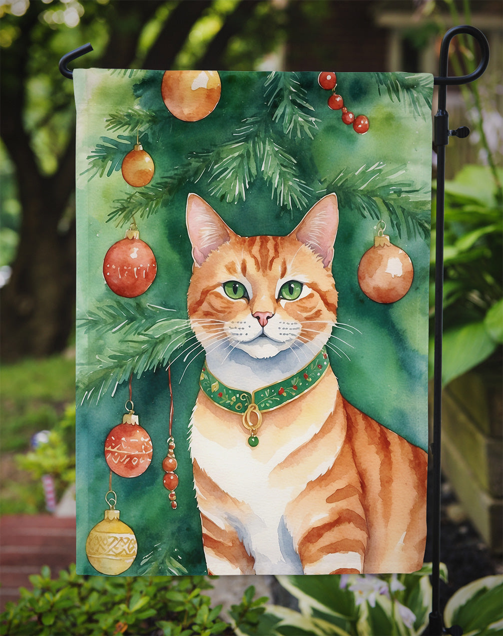 Suphalak Cat By the Christmas Tree Garden Flag Mailbox Decorative Yard Banner Outside Patio Artwork for Flower Beds, Garden Size, Multicolor