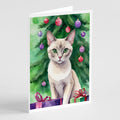 Thai Lilac Cat By the Christmas Tree Greeting Cards Pack of 8 Blank Cards with Envelopes Whimsical A7 Size 5x7
