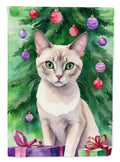 Thai Lilac Cat By the Christmas Tree Garden Flag Mailbox Decorative Yard Banner Outside Patio Artwork for Flower Beds, Garden Size, Multicolor
