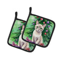 Thai Lilac Cat By the Christmas Tree Pot Holder Set of 2 Heat Resistant Quilted Hot Pads 7.5 x 7.5 Inch, Insulated Kitchen Trivets for Cooking & Baking