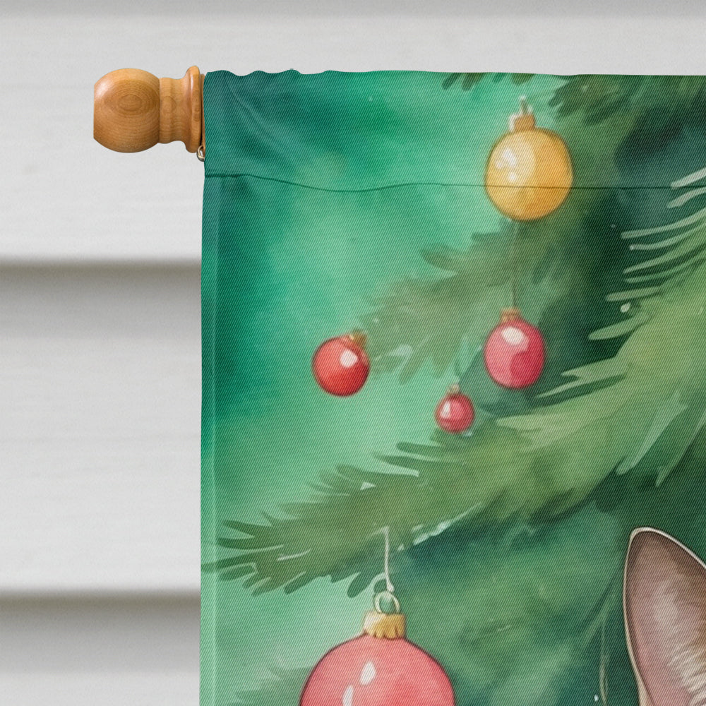 Tonkinese Cat By the Christmas Tree House Flag 28x40 Porch Sleeve Pole Decorative Outside Yard Banner Artwork Wall Hanging, Polyester