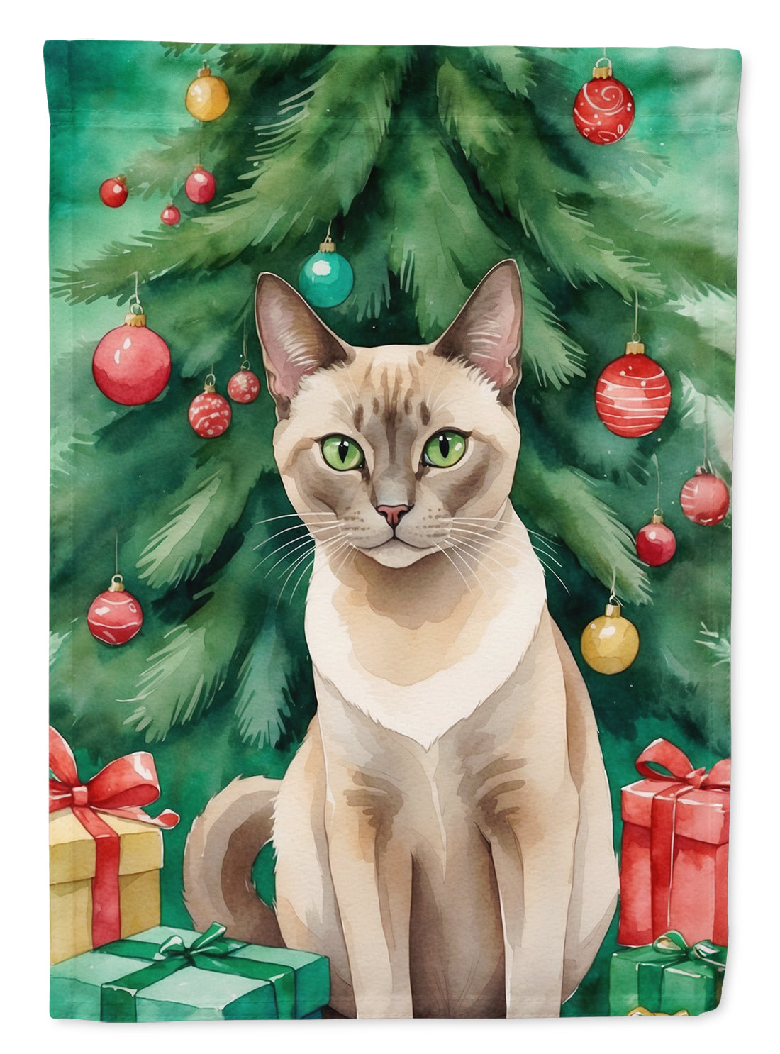 Tonkinese Cat By the Christmas Tree Garden Flag Mailbox Decorative Yard Banner Outside Patio Artwork for Flower Beds, Garden Size, Multicolor