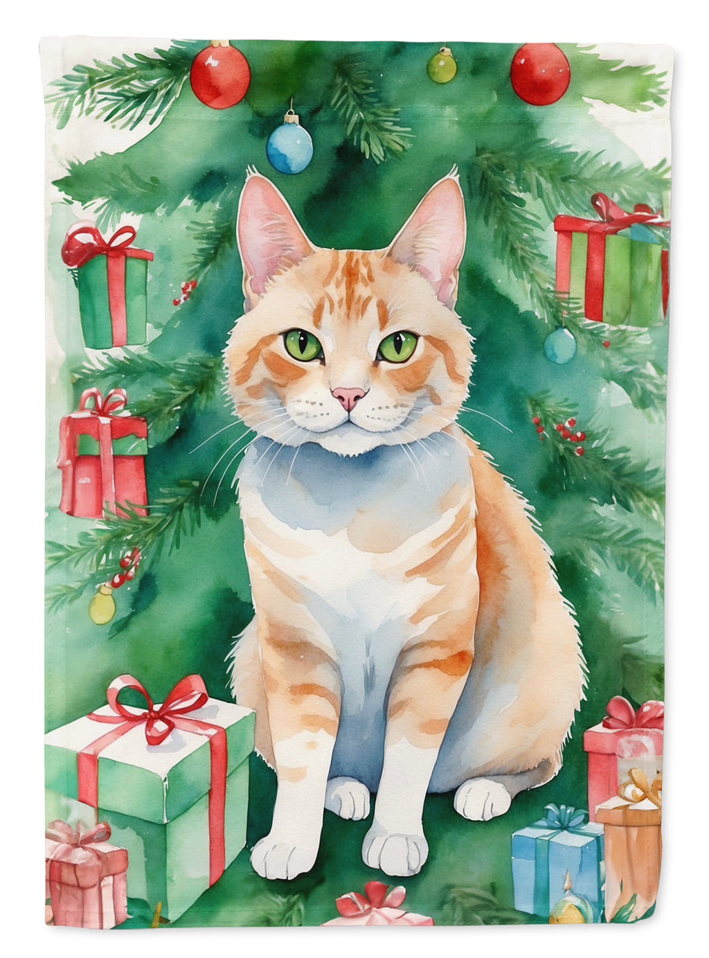 Ural Rex Cat By the Christmas Tree House Flag 28x40 Porch Sleeve Pole Decorative Outside Yard Banner Artwork Wall Hanging, Polyester