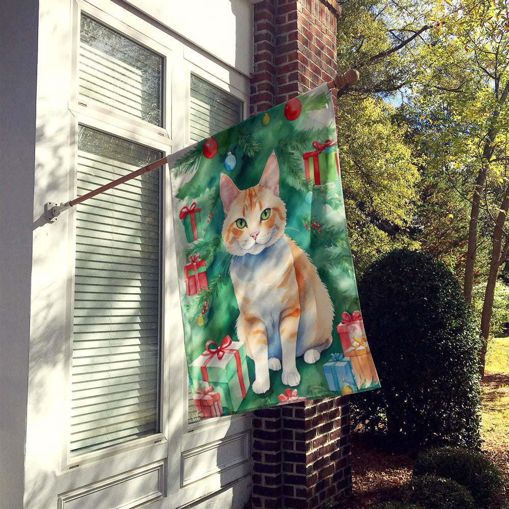 Ural Rex Cat By the Christmas Tree House Flag 28x40 Porch Sleeve Pole Decorative Outside Yard Banner Artwork Wall Hanging, Polyester