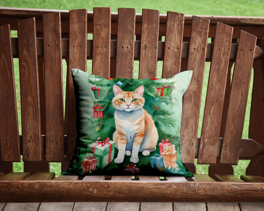 Ural Rex Cat By the Christmas Tree Decorative Throw Pillow 14x14 Indoor Outdoor Accent Cushion, Fabric Cover with Insert for Sofa, Bed, Porch & Living Room