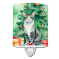 Ural Rex Cat By the Christmas Tree Ceramic Night Light Compact, UL-Certified, Ideal for Bedroom, Bathroom, Nursery, Hallway, Kitchen, 6x4x3, Multicolor