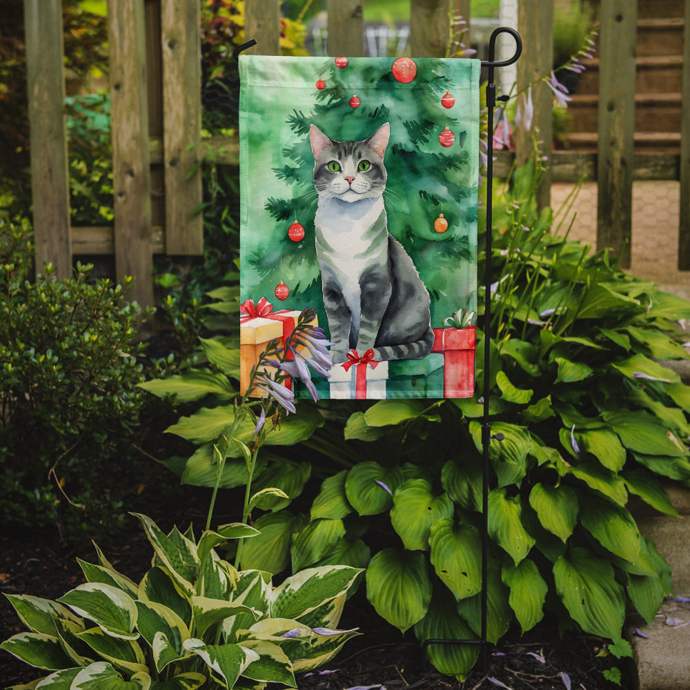 Ural Rex Cat By the Christmas Tree Garden Flag Mailbox Decorative Yard Banner Outside Patio Artwork for Flower Beds, Garden Size, Multicolor