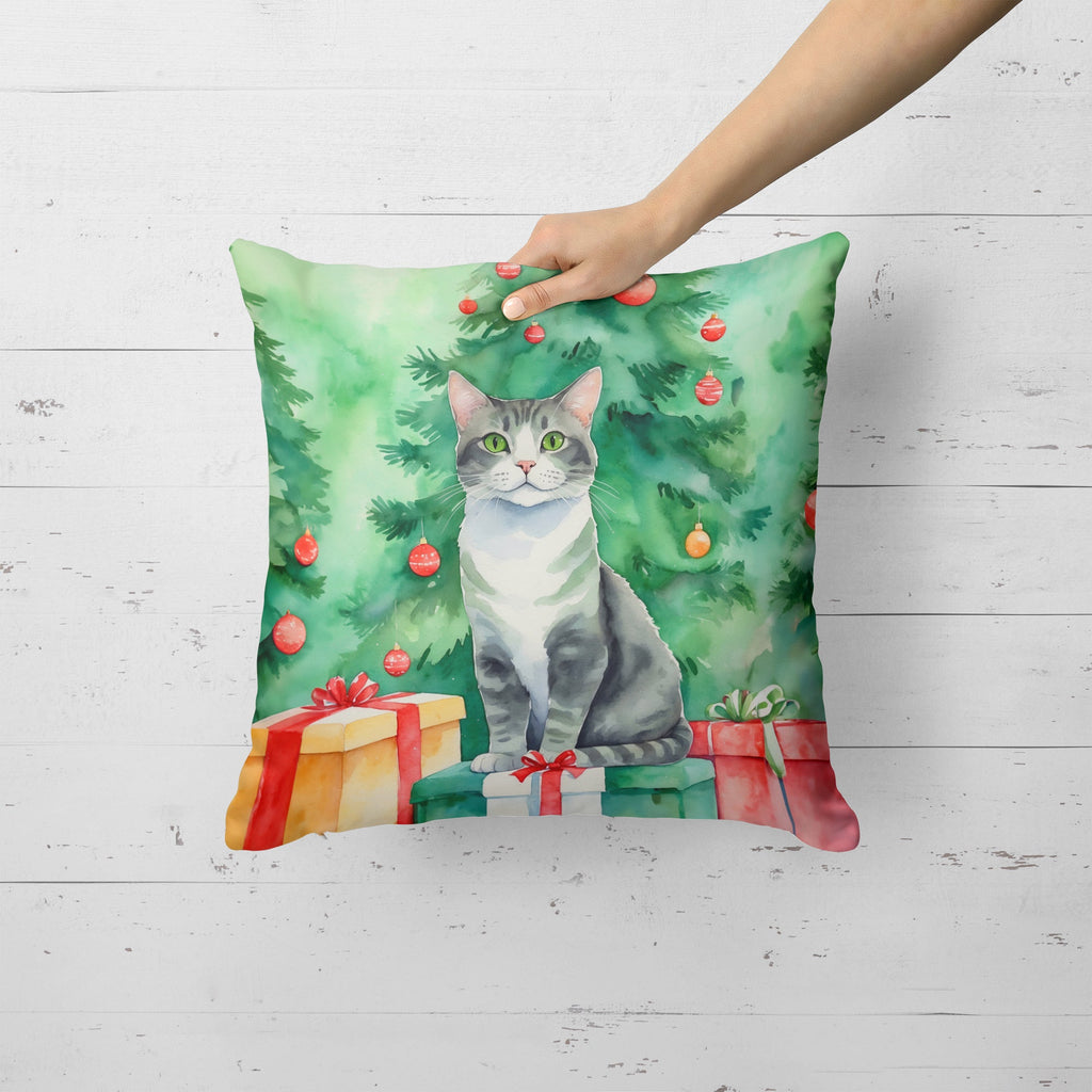Ural Rex Cat By the Christmas Tree Decorative Throw Pillow 18x18 Indoor Outdoor Accent Cushion, Fabric Cover with Insert for Sofa, Bed, Porch & Living Room