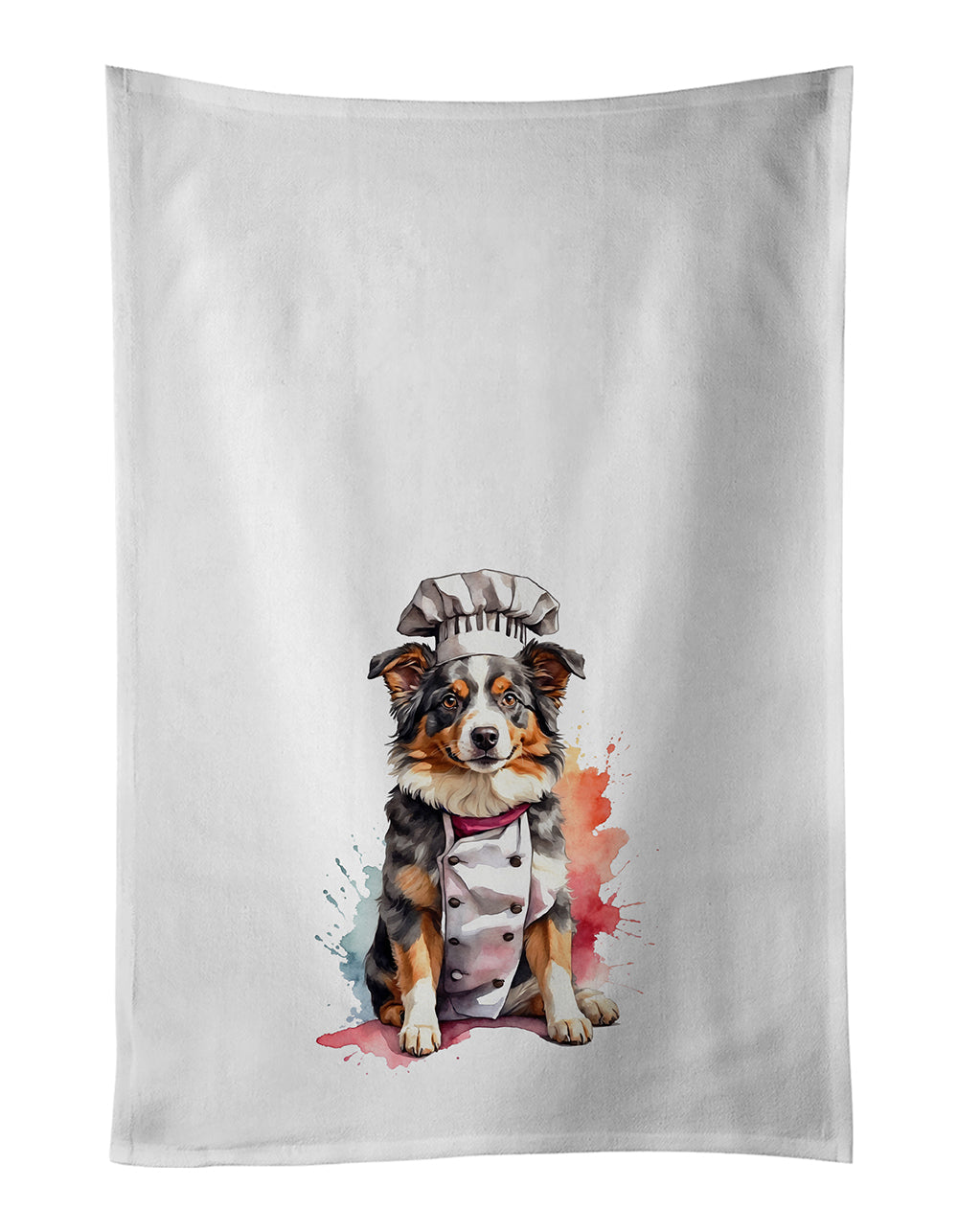 Australian Shepherd Chef Kitchen Towel Set of 2 White Dish Towels Decorative Bathroom Hand towel for Hand, Face, Hair, Yoga, Tea, Dishcloth, 19 X 28", White
