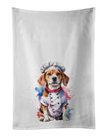 Beagle Chef Kitchen Towel Set of 2 White Dish Towels Decorative Bathroom Hand towel for Hand, Face, Hair, Yoga, Tea, Dishcloth, 19 X 28", White