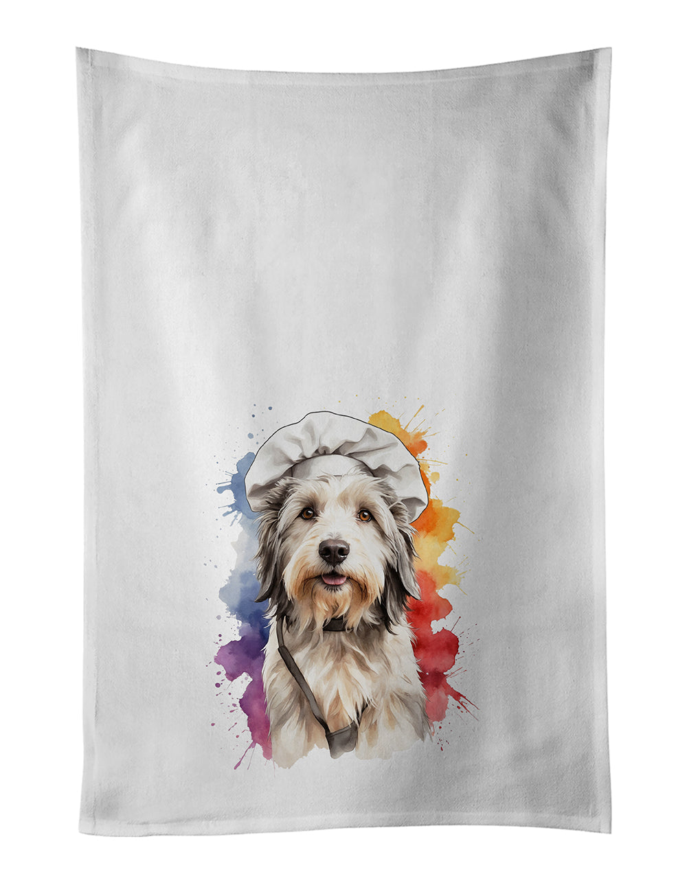 Bearded Collie Chef Kitchen Towel Set of 2 White Dish Towels Decorative Bathroom Hand towel for Hand, Face, Hair, Yoga, Tea, Dishcloth, 19 X 28", White