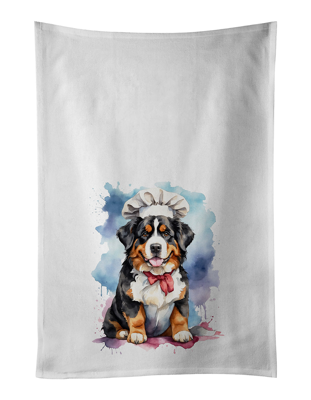Bernese Mountain Dog Chef Kitchen Towel Set of 2 White Dish Towels Decorative Bathroom Hand towel for Hand, Face, Hair, Yoga, Tea, Dishcloth, 19 X 28", White