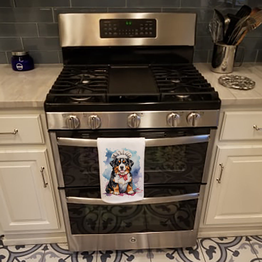 Bernese Mountain Dog Chef Kitchen Towel Set of 2 White Dish Towels Decorative Bathroom Hand towel for Hand, Face, Hair, Yoga, Tea, Dishcloth, 19 X 28", White