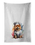 Chow Chow Chef Kitchen Towel Set of 2 White Dish Towels Decorative Bathroom Hand towel for Hand, Face, Hair, Yoga, Tea, Dishcloth, 19 X 28", White