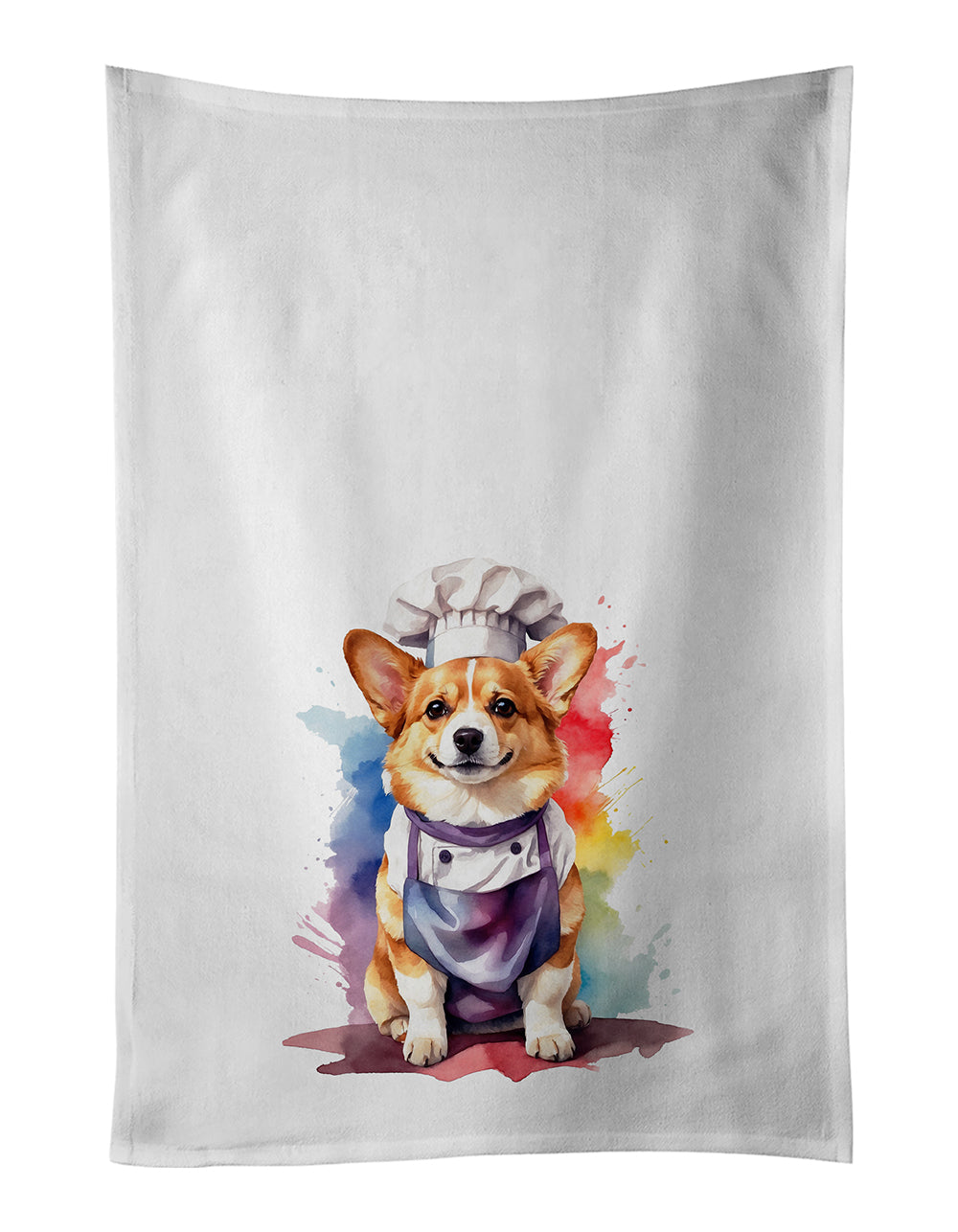 Corgi Chef Kitchen Towel Set of 2 White Dish Towels Decorative Bathroom Hand towel for Hand, Face, Hair, Yoga, Tea, Dishcloth, 19 X 28", White