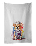 Corgi Chef Kitchen Towel Set of 2 White Dish Towels Decorative Bathroom Hand towel for Hand, Face, Hair, Yoga, Tea, Dishcloth, 19 X 28", White