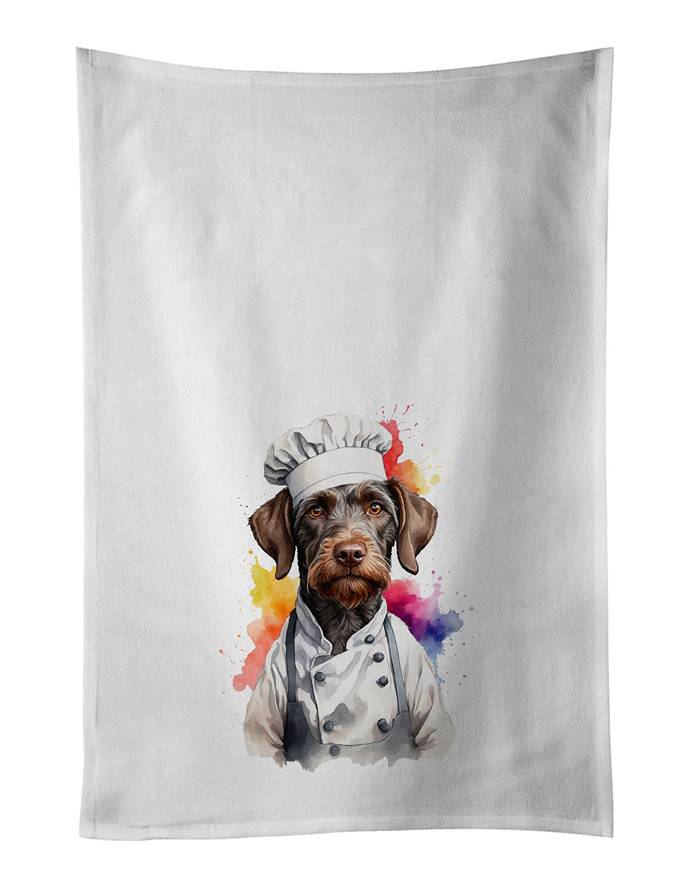 German Wirehaired Pointer Chef Kitchen Towel Set of 2 White Dish Towels Decorative Bathroom Hand towel for Hand, Face, Hair, Yoga, Tea, Dishcloth, 19 X 28", White