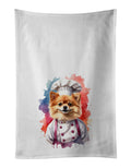 Pomeranian Chef Kitchen Towel Set of 2 White Dish Towels Decorative Bathroom Hand towel for Hand, Face, Hair, Yoga, Tea, Dishcloth, 19 X 28", White
