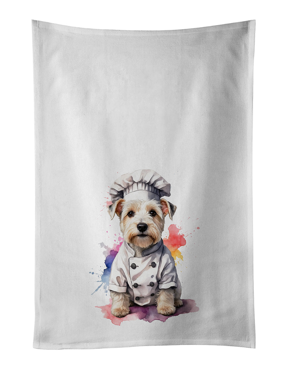 Sealyham Terrier Chef Kitchen Towel Set of 2 White Dish Towels Decorative Bathroom Hand towel for Hand, Face, Hair, Yoga, Tea, Dishcloth, 19 X 28", White