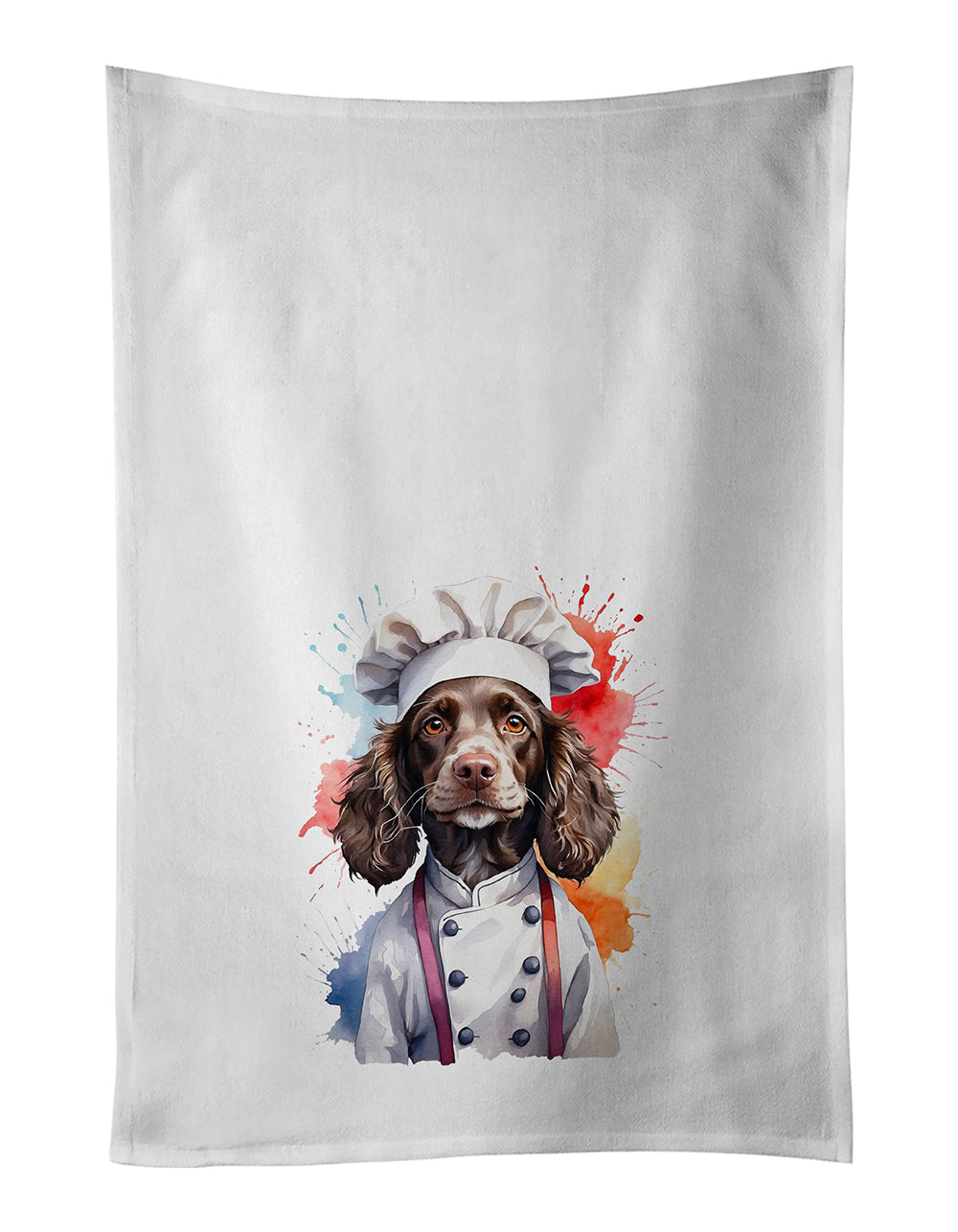 Water Spaniel Chef Kitchen Towel Set of 2 White Dish Towels Decorative Bathroom Hand towel for Hand, Face, Hair, Yoga, Tea, Dishcloth, 19 X 28", White