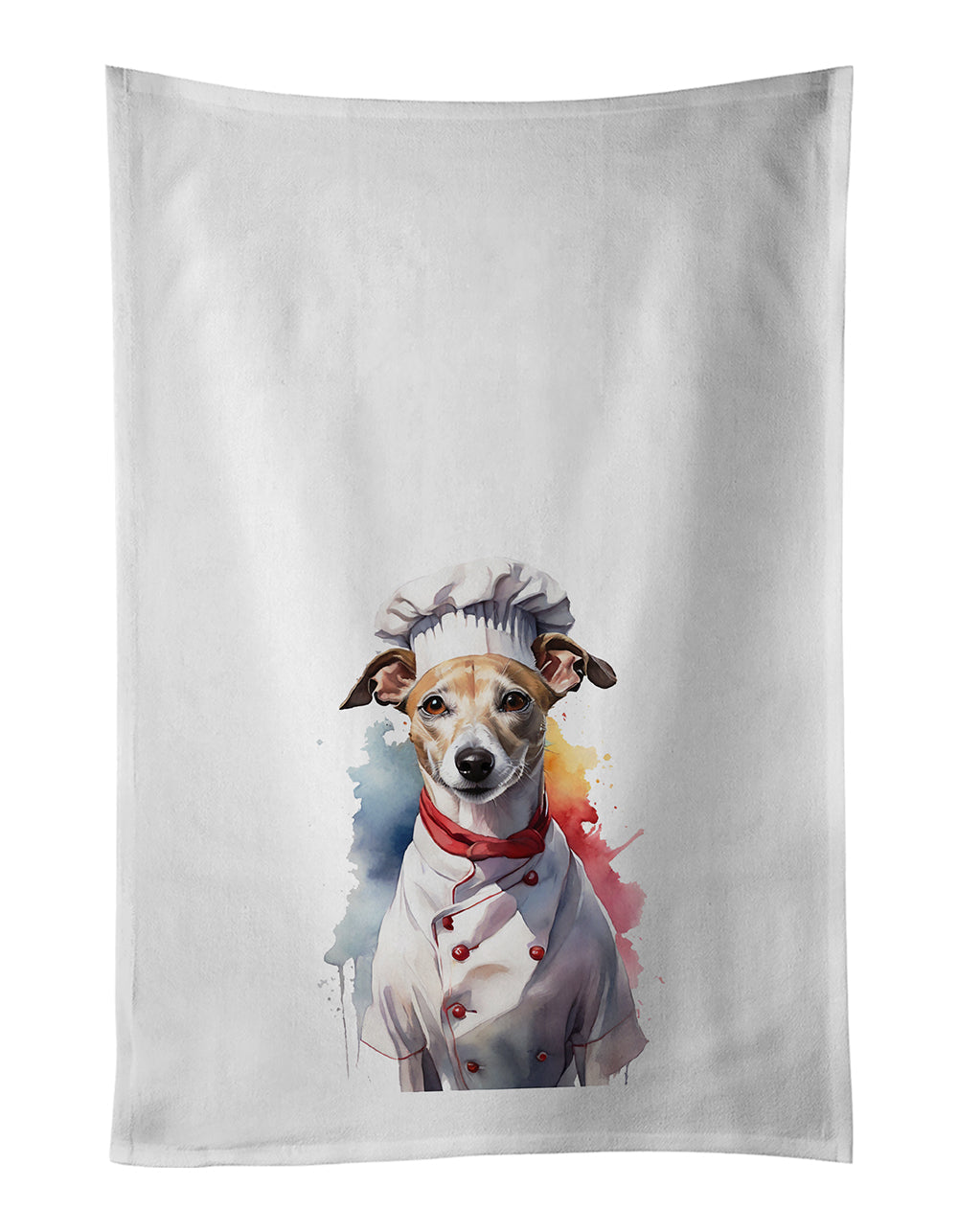 Whippet Chef Kitchen Towel Set of 2 White Dish Towels Decorative Bathroom Hand towel for Hand, Face, Hair, Yoga, Tea, Dishcloth, 19 X 28", White