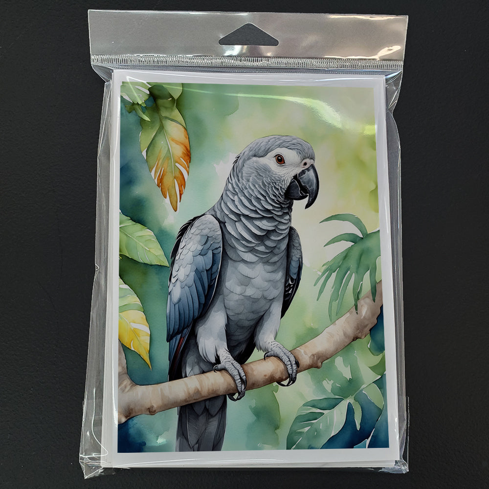African Grey Parrot Greeting Cards Pack of 8 Blank Cards with Envelopes Whimsical A7 Size 5x7