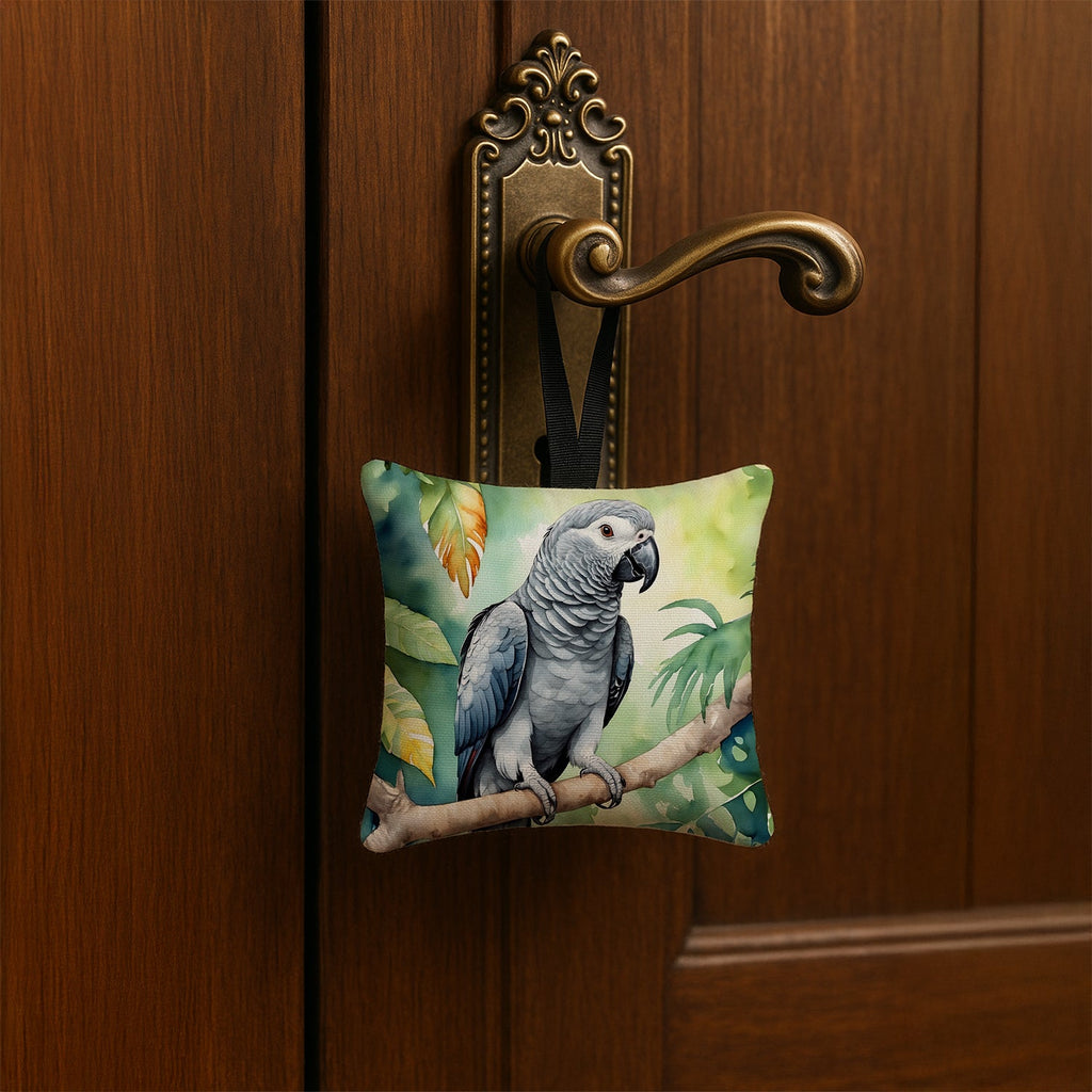 African Grey Parrot Hanging Square Fabric Ornament 3.5 × 3.5 Decorative Door-Knob & Tree Hanger, Soft Fabric