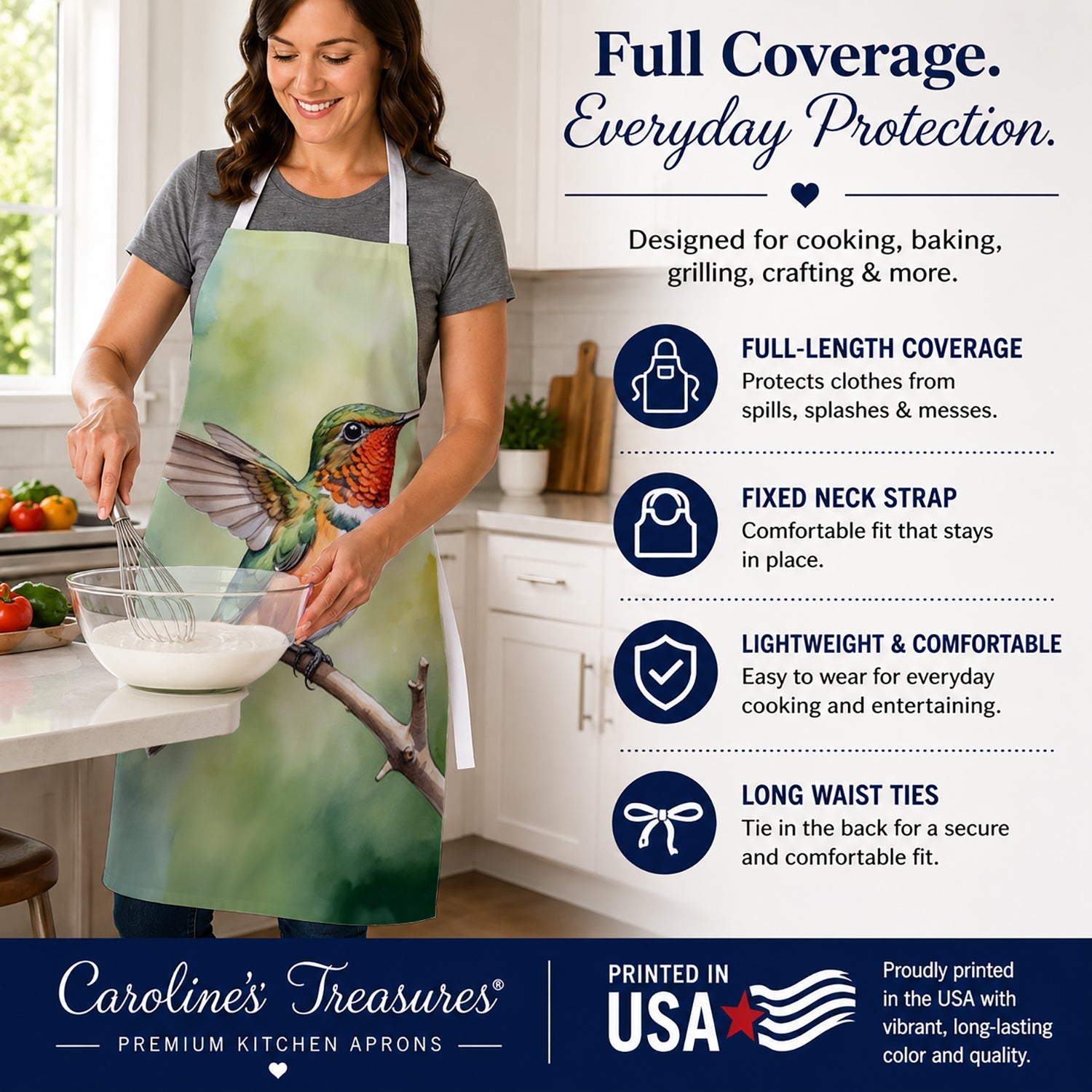 Allens Hummingbird Apron Cooking Kitchen Server Baking Crafts Gardening for Adult Women Men, Unisex, Large, Multicolor