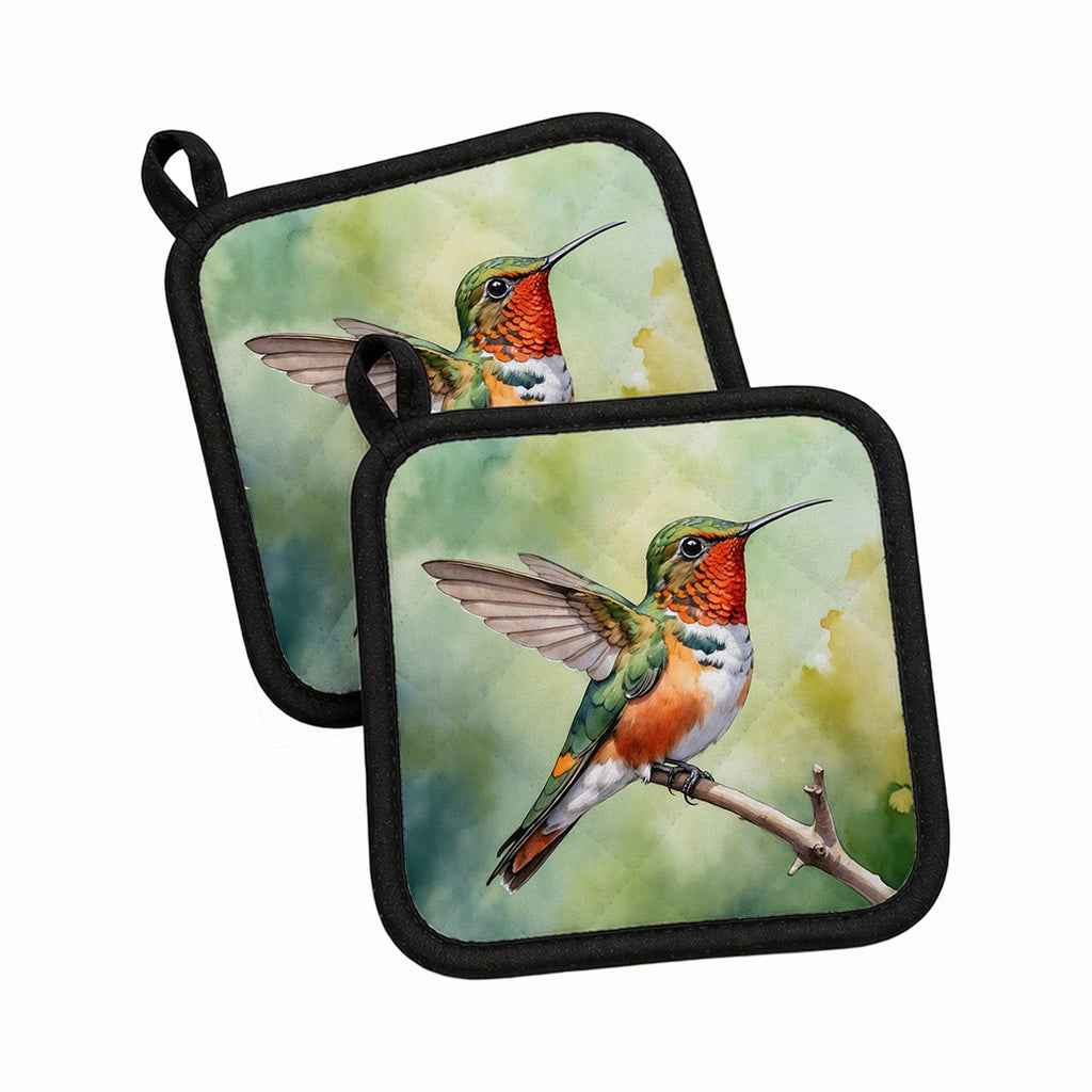 Allens Hummingbird Pot Holder Set of 2 Heat Resistant Quilted Hot Pads 7.5 x 7.5 Inch, Insulated Kitchen Trivets for Cooking & Baking