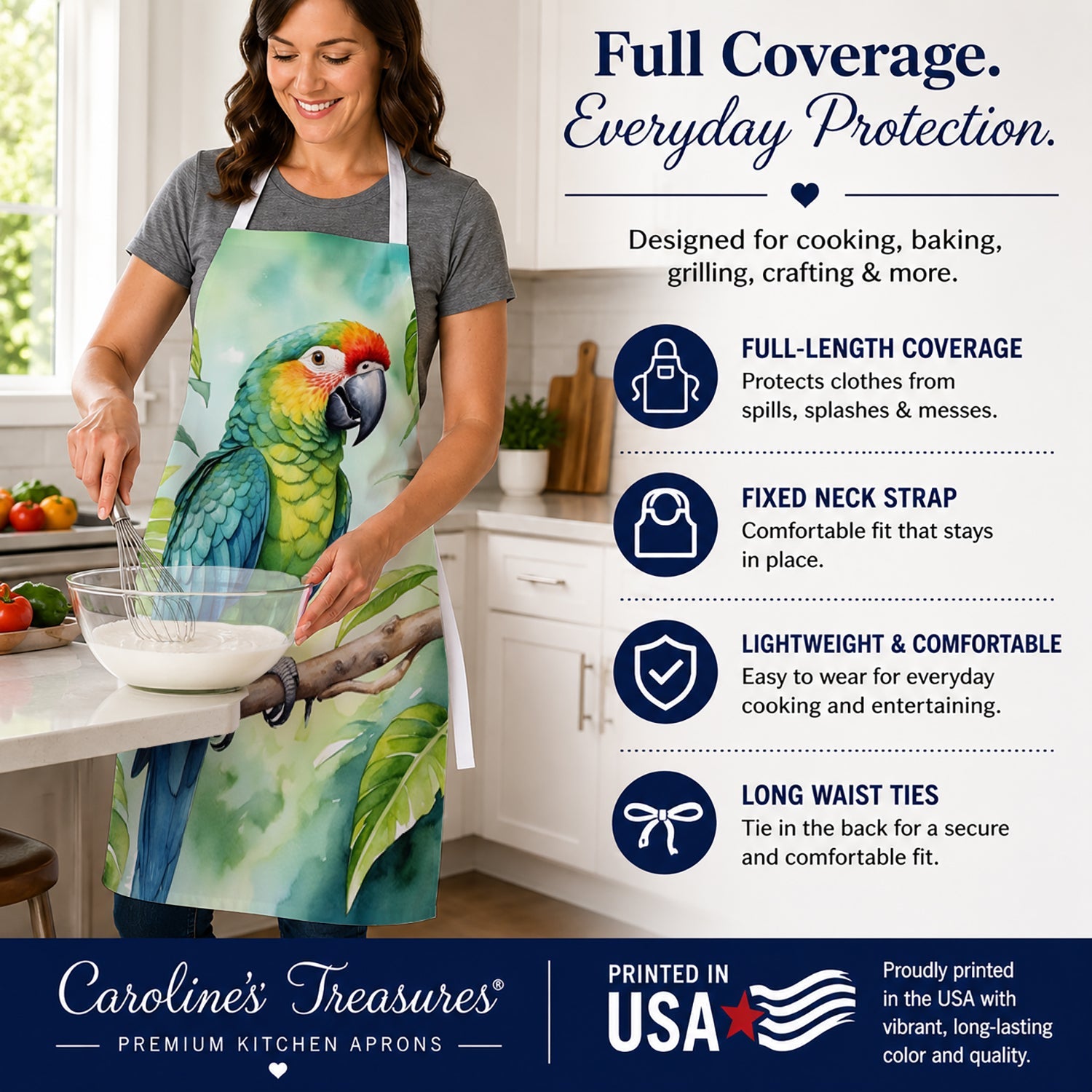 Amazon Parrot Apron Cooking Kitchen Server Baking Crafts Gardening for Adult Women Men, Unisex, Large, Multicolor