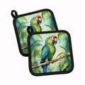 Amazon Parrot Pot Holder Set of 2 Heat Resistant Quilted Hot Pads 7.5 x 7.5 Inch, Insulated Kitchen Trivets for Cooking & Baking