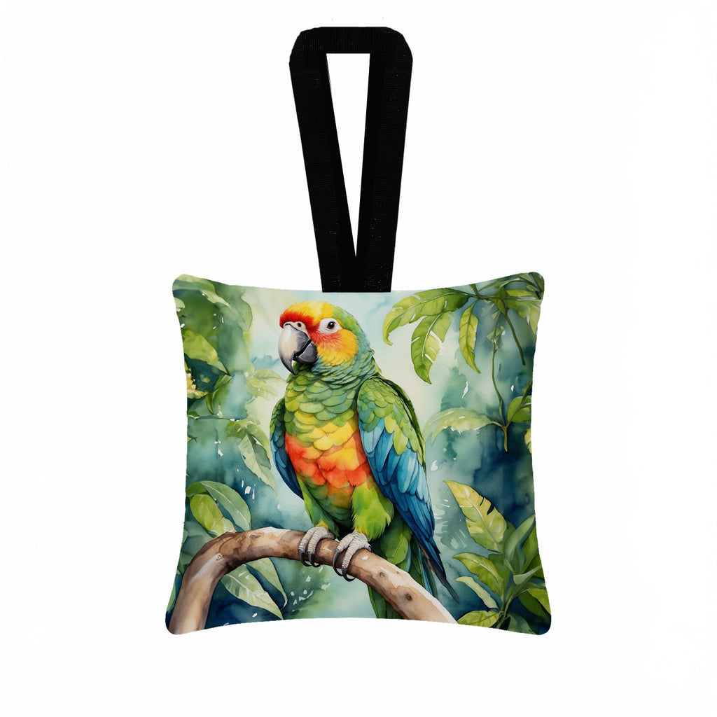 Amazon Parrot Hanging Square Fabric Ornament 3.5 × 3.5 Decorative Door-Knob & Tree Hanger, Soft Fabric