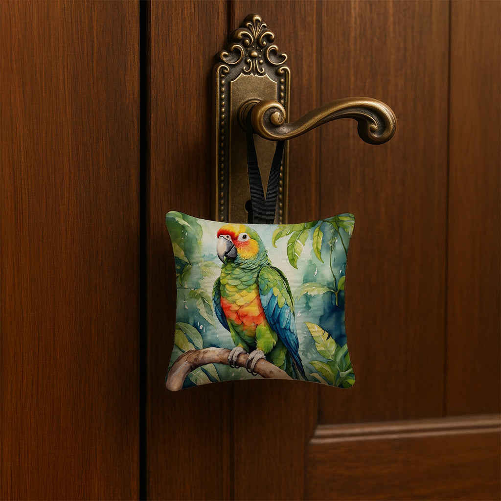 Amazon Parrot Hanging Square Fabric Ornament 3.5 × 3.5 Decorative Door-Knob & Tree Hanger, Soft Fabric