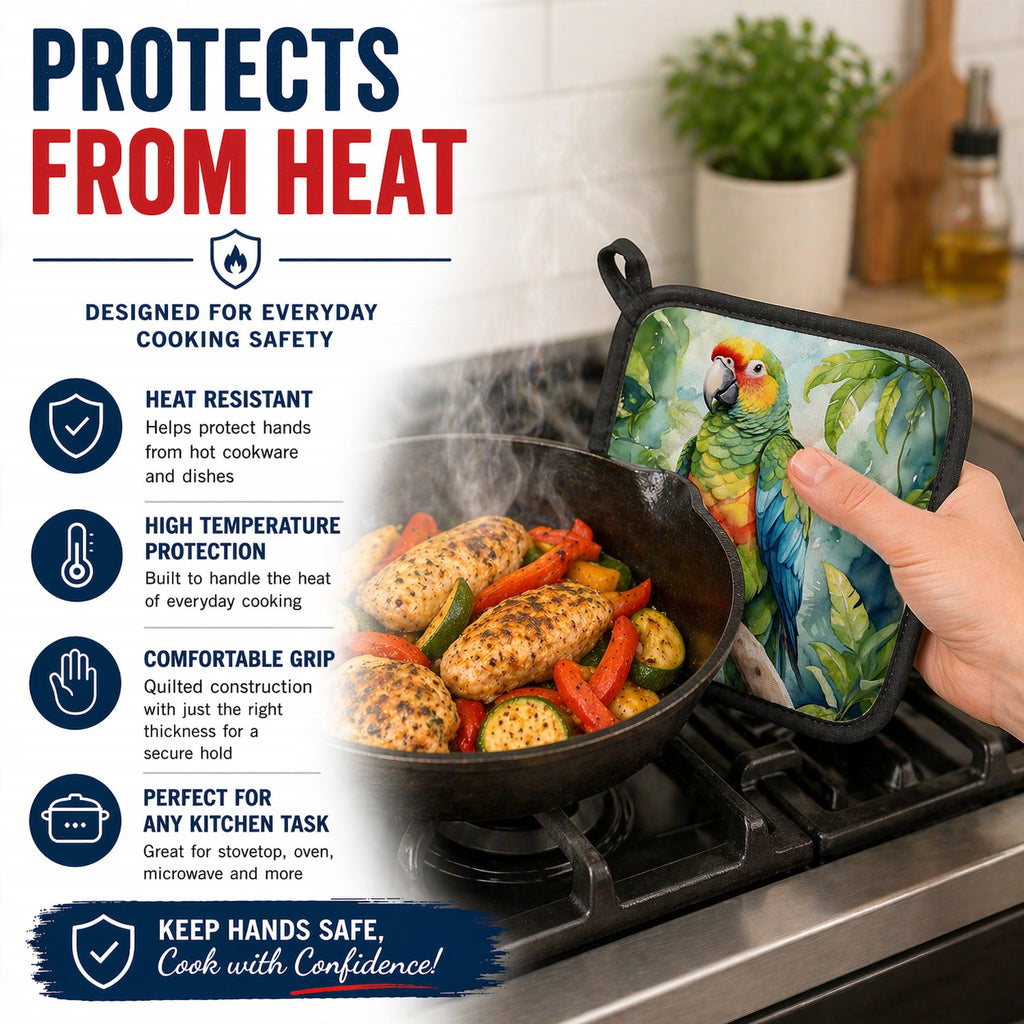 Amazon Parrot Pot Holder Set of 2 Heat Resistant Quilted Hot Pads 7.5 x 7.5 Inch, Insulated Kitchen Trivets for Cooking & Baking
