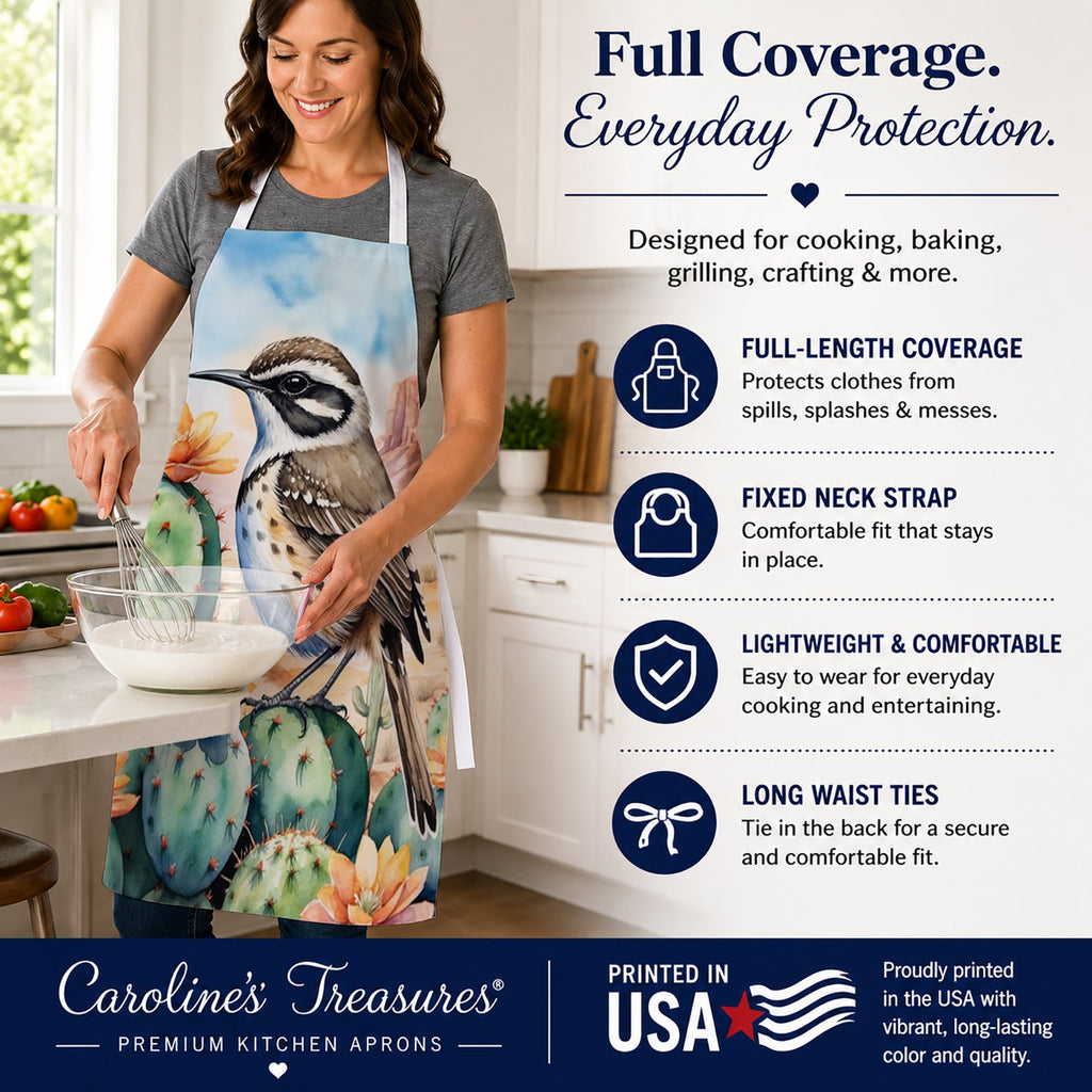 Arizona Cactus Wren Apron Cooking Kitchen Server Baking Crafts Gardening for Adult Women Men, Unisex, Large, Multicolor