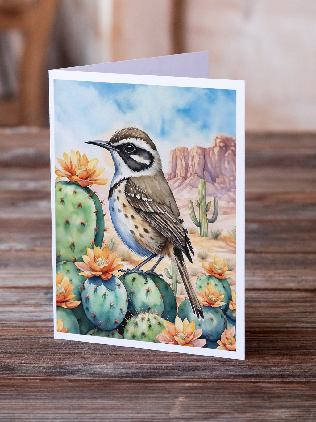 Arizona Cactus Wren Greeting Cards Pack of 8 Blank Cards with Envelopes Whimsical A7 Size 5x7
