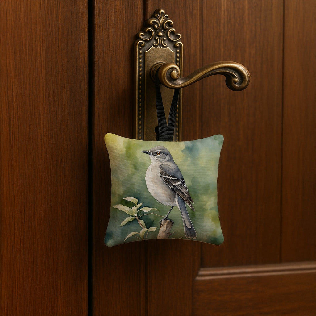 Arkansas Northern Mockingbird Hanging Square Fabric Ornament 3.5 × 3.5 Decorative Door-Knob & Tree Hanger, Soft Fabric