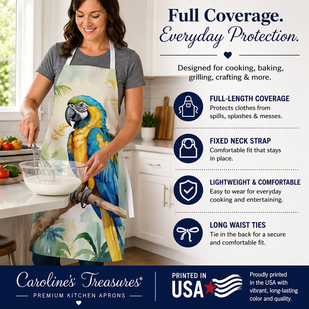 Blue and Gold Macaw Apron Cooking Kitchen Server Baking Crafts Gardening for Adult Women Men, Unisex, Large, Multicolor