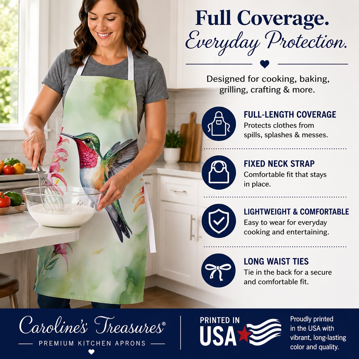 Broadtailed Hummingbird Apron Cooking Kitchen Server Baking Crafts Gardening for Adult Women Men, Unisex, Large, Multicolor