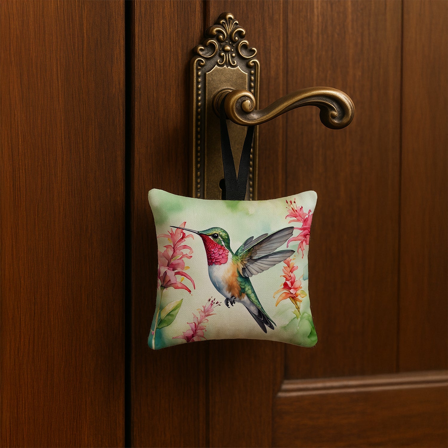 Broadtailed Hummingbird Hanging Square Fabric Ornament 3.5 × 3.5 Decorative Door-Knob & Tree Hanger, Soft Fabric