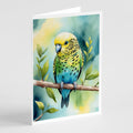 Budgerigar Greeting Cards Pack of 8 Blank Cards with Envelopes Whimsical A7 Size 5x7