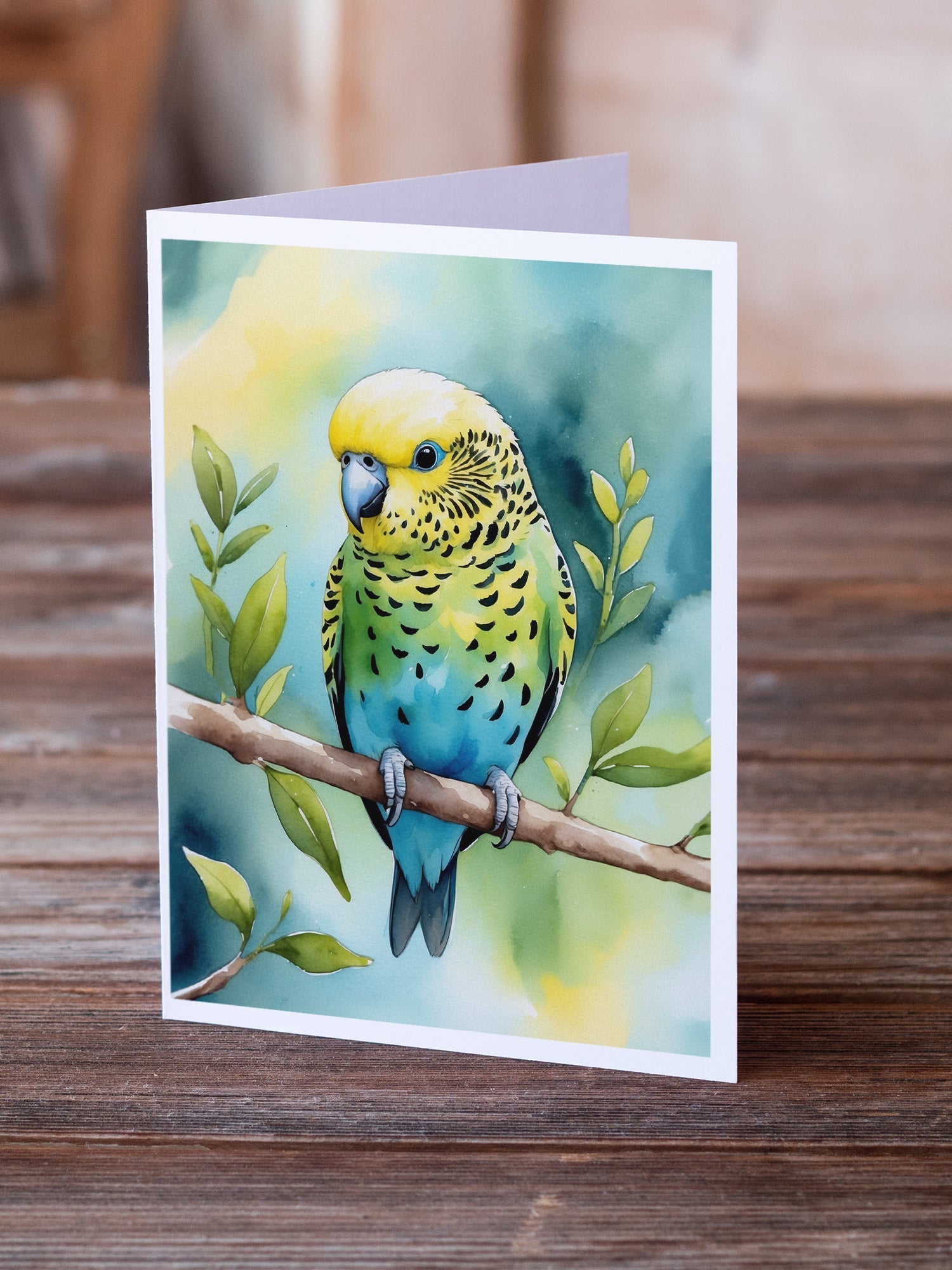 Budgerigar Greeting Cards Pack of 8 Blank Cards with Envelopes Whimsical A7 Size 5x7