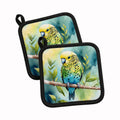 Budgerigar Pot Holder Set of 2 Heat Resistant Quilted Hot Pads 7.5 x 7.5 Inch, Insulated Kitchen Trivets for Cooking & Baking