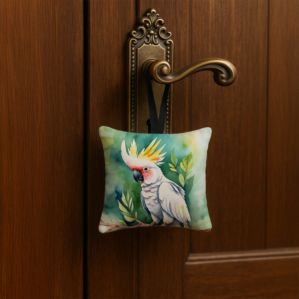 Cockatoo Hanging Square Fabric Ornament 3.5 × 3.5 Decorative Door-Knob & Tree Hanger, Soft Fabric
