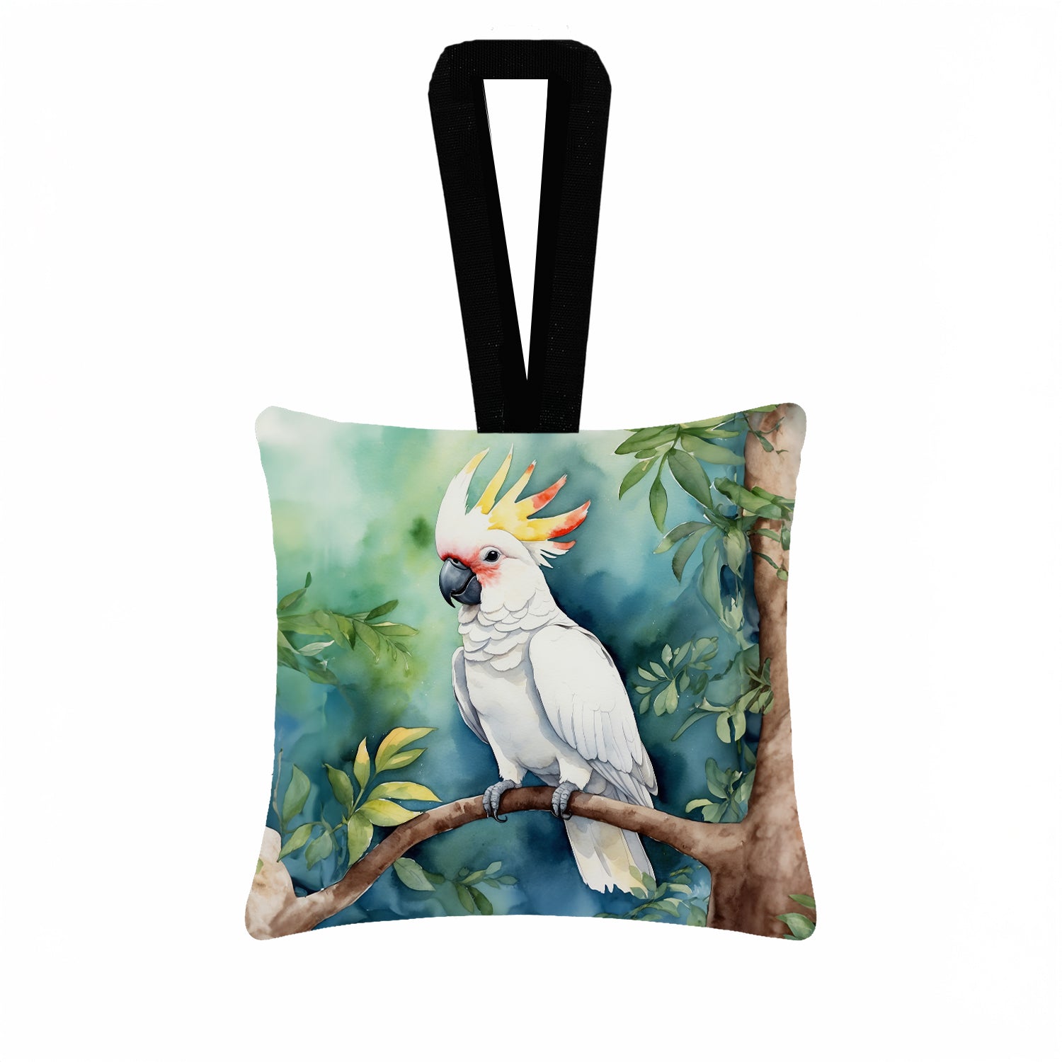 Cockatoo Hanging Square Fabric Ornament 3.5 × 3.5 Decorative Door-Knob & Tree Hanger, Soft Fabric