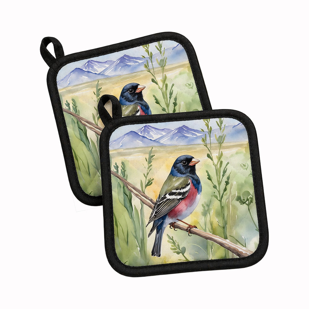 Colorado Lark Bunting Pot Holder Set of 2 Heat Resistant Quilted Hot Pads 7.5 x 7.5 Inch, Insulated Kitchen Trivets for Cooking & Baking