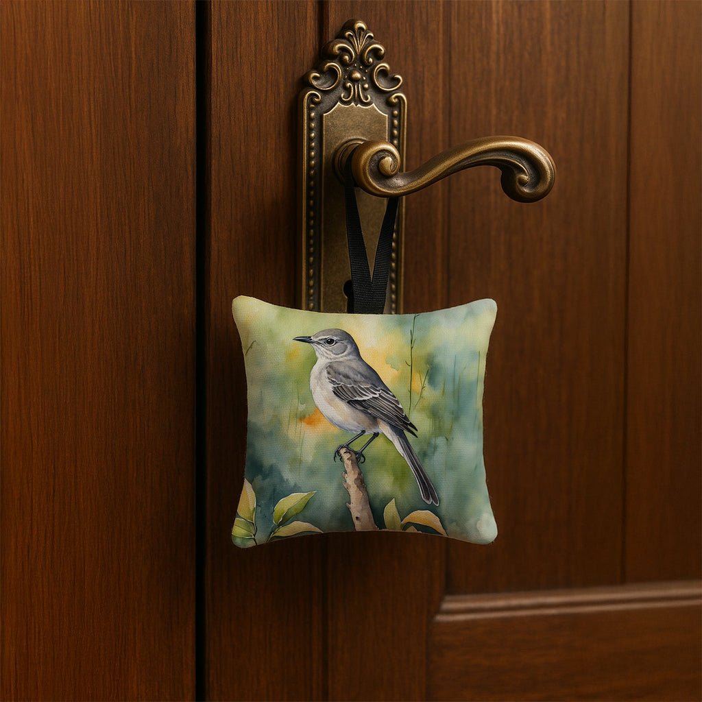 Florida Northern Mockingbird Hanging Square Fabric Ornament 3.5 × 3.5 Decorative Door-Knob & Tree Hanger, Soft Fabric