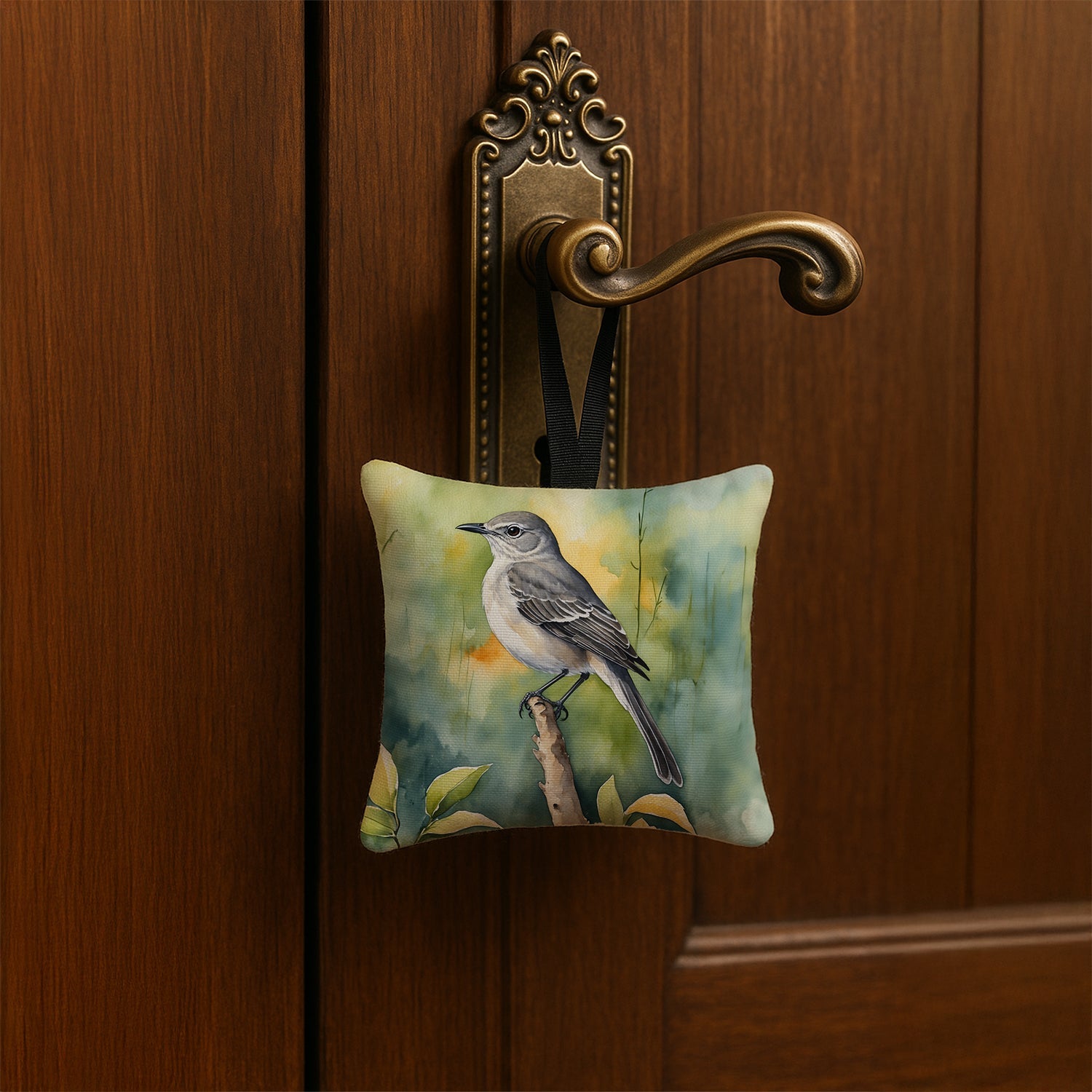 Florida Northern Mockingbird Hanging Square Fabric Ornament 3.5 × 3.5 Decorative Door-Knob & Tree Hanger, Soft Fabric