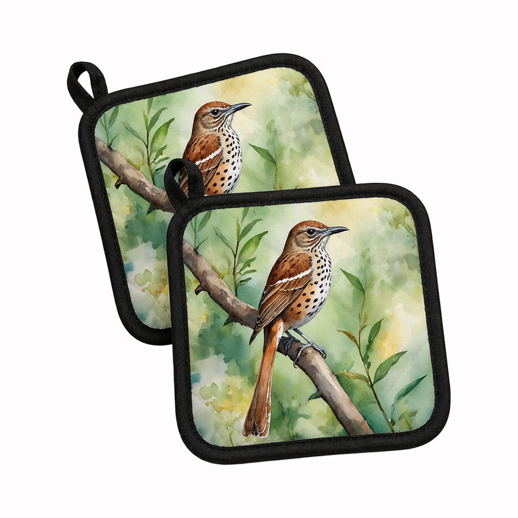 Georgia Brown Thrasher Pot Holder Set of 2 Heat Resistant Quilted Hot Pads 7.5 x 7.5 Inch, Insulated Kitchen Trivets for Cooking & Baking