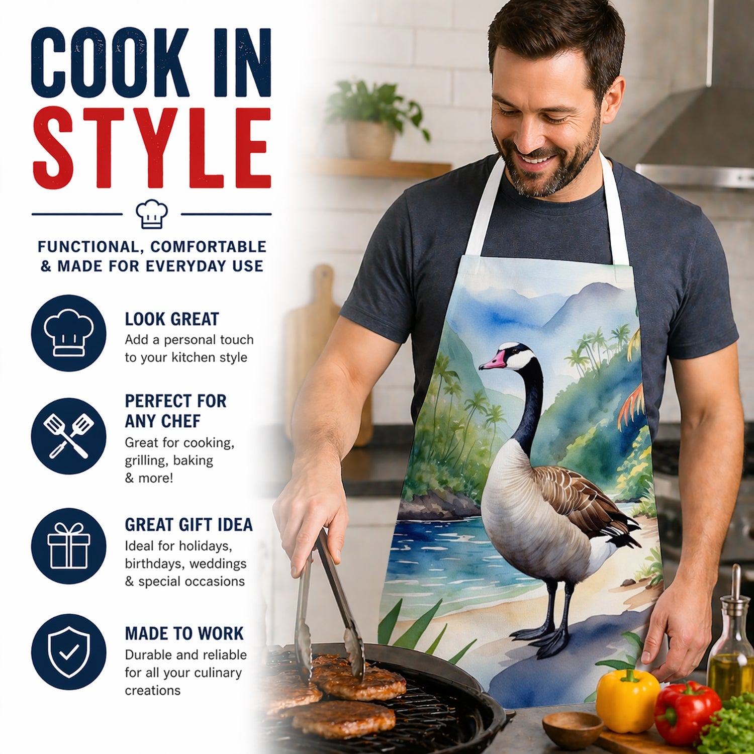 Hawaii Hawaiian Goose Apron Cooking Kitchen Server Baking Crafts Gardening for Adult Women Men, Unisex, Large, Multicolor